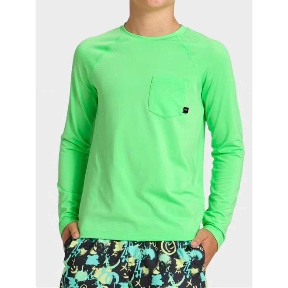 Art Class Boy's Green Long Sleeve Rashguard Crewneck Top